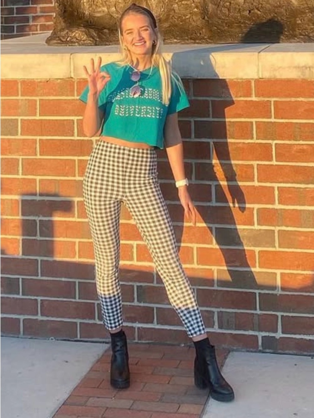 Boohoo Black & White Gingham Ankle Pants